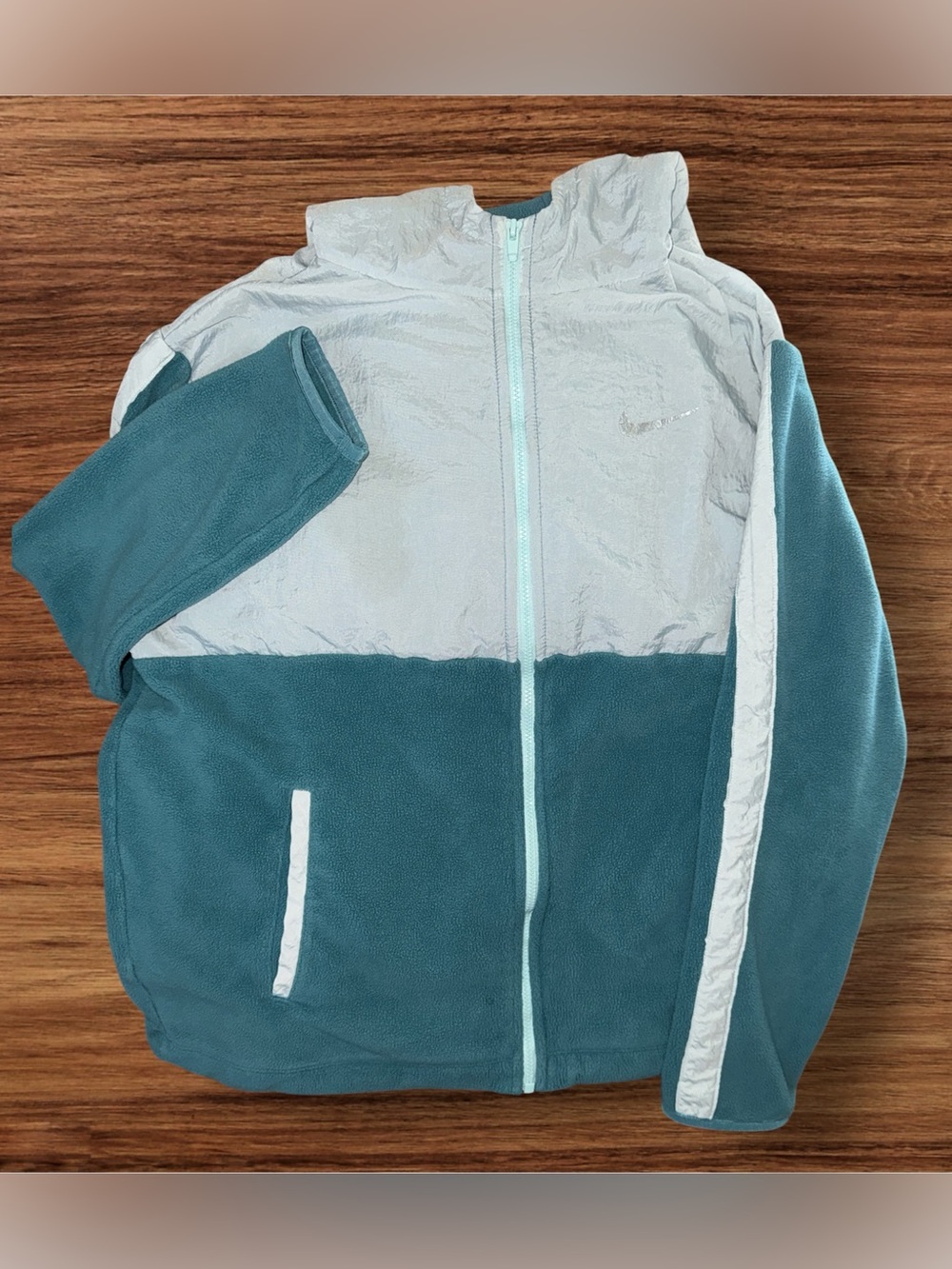 Nike Girls Therma Full-Zip Plush Hoodie Jacket featuring a distinctive teal